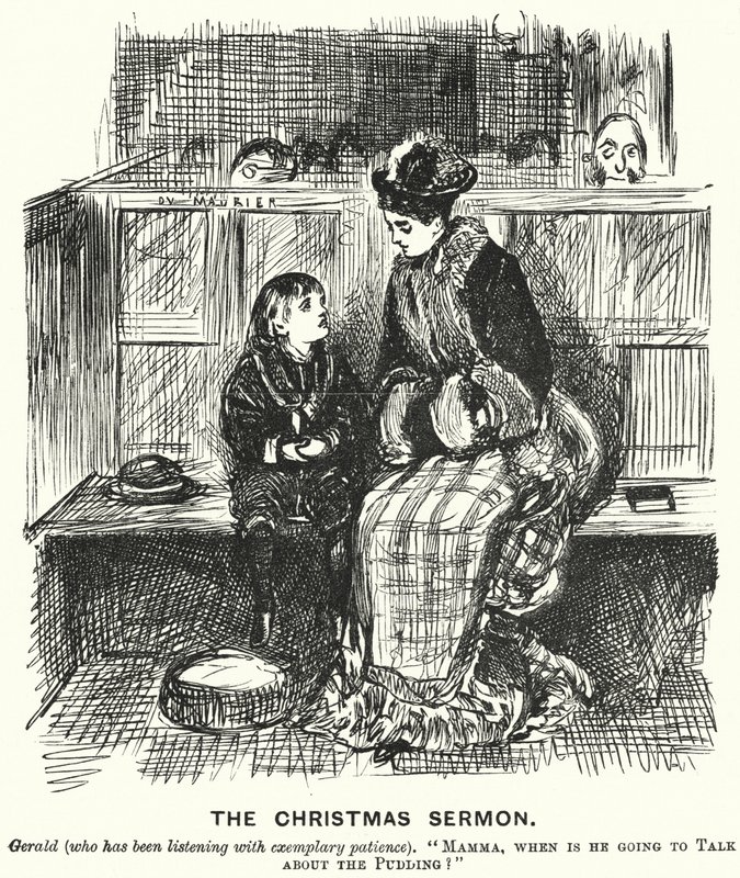 Caricature de Punch : Le sermon de Noël - George (after) Du Maurier