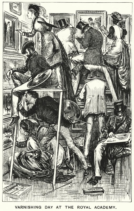 Caricature de Punch : Jour de vernissage à la Royal Academy (gravure) - George (after) Du Maurier