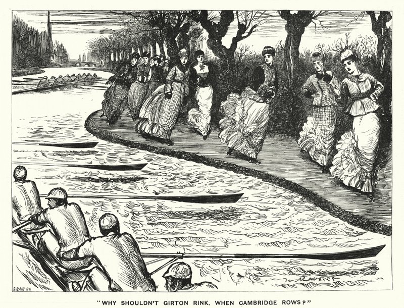 Caricature de Punch : Pourquoi Girton ne patinerait-il pas quand Cambridge rame ? - George (after) Du Maurier