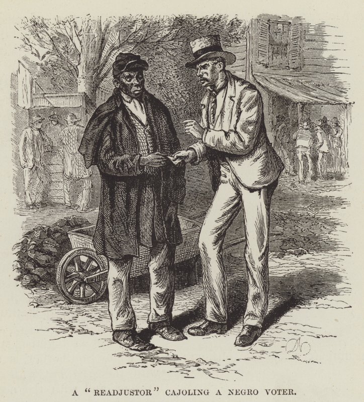 Un réajusteur cajolant un électeur noir - George Augustus Sala