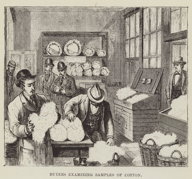 Acheteurs examinant des échantillons de coton - George Augustus Sala