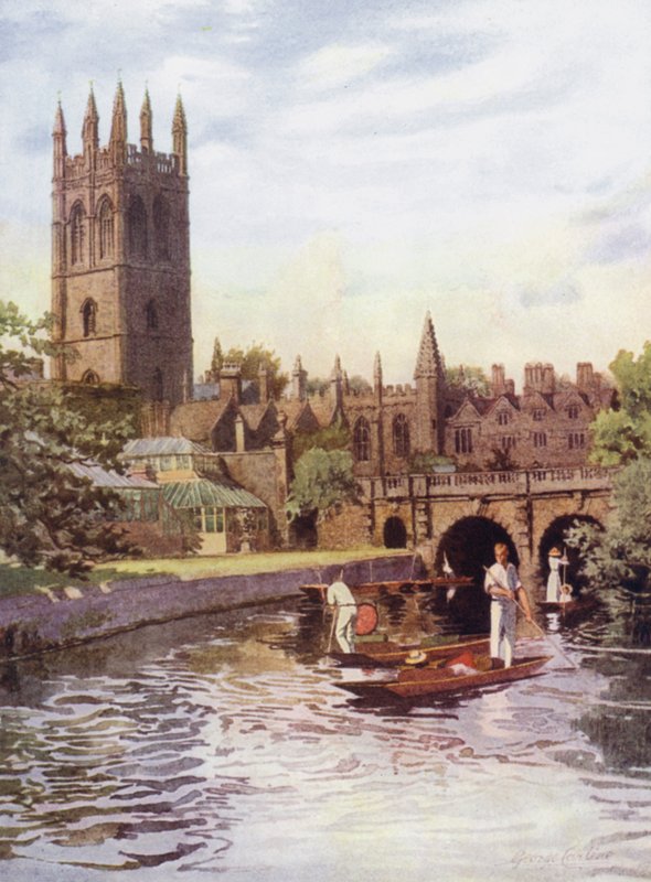 Oxford : Collège Magdalen et pont depuis le Cherwell - George Carline