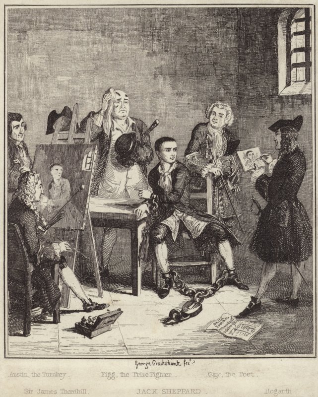 Jack Sheppard faisant peindre son portrait par Sir James Thornhill en prison - George Cruikshank