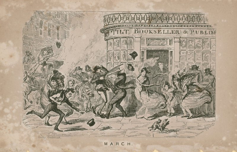 Les gens luttent contre les vents violents - George Cruikshank