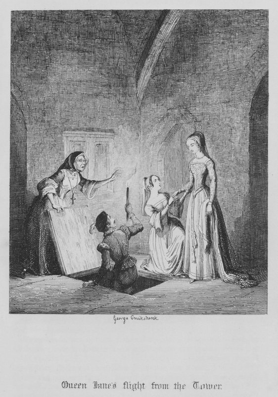 La fuite de la reine Jane de la Tour (gravure) - George Cruikshank