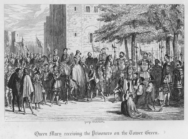 La reine Mary recevant les prisonniers sur la Tour Verte - George Cruikshank