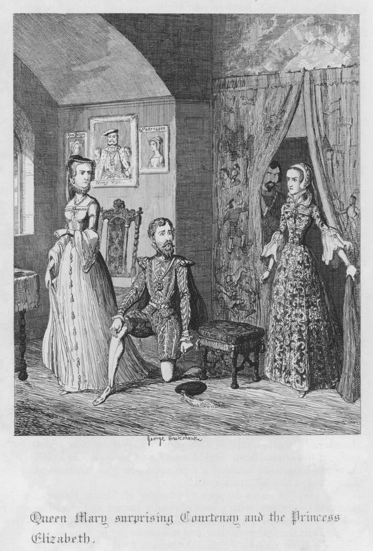 La reine Mary surprenant Courtenay et la princesse Elizabeth (gravure) - George Cruikshank