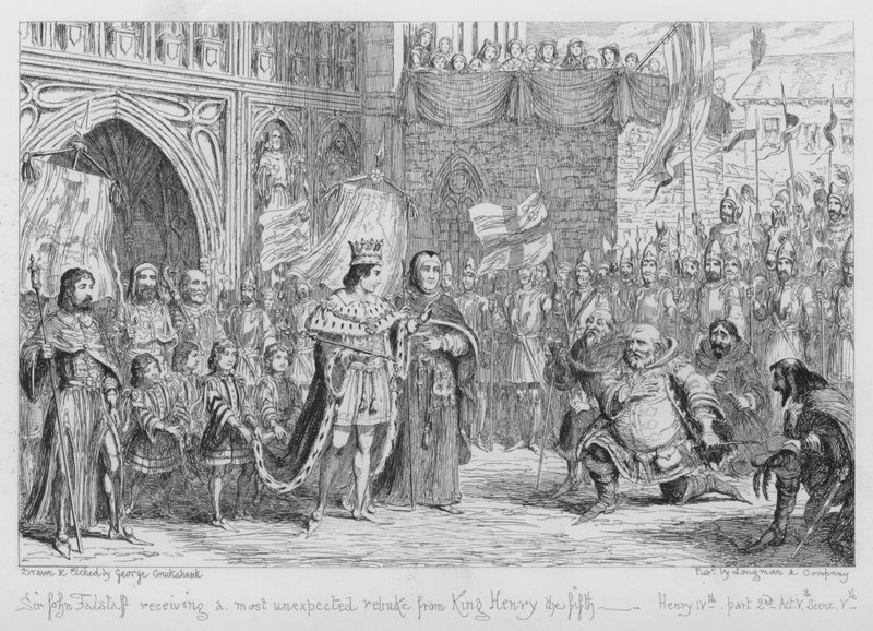 Sir John Falstaff recevant un reproche des plus inattendus du roi Henri V - George Cruikshank