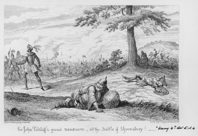 La grande manœuvre de Sir John Falstaff à la bataille de Shrewsbury! - George Cruikshank
