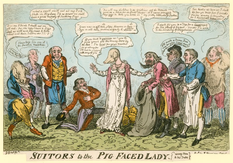 Prétendants de la dame au visage de cochon de Manchester Square, Londres - George Cruikshank