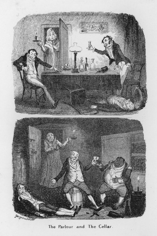 Le salon et la cave (gravure) - George Cruikshank