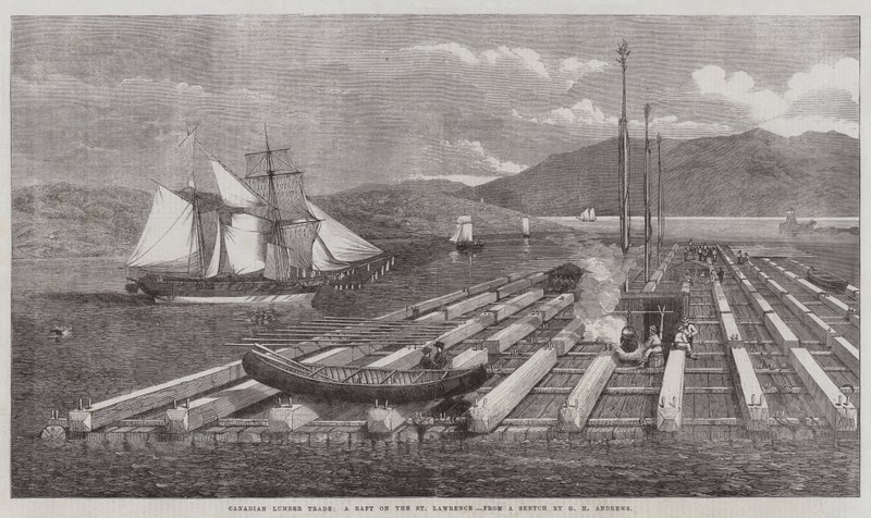 Commerce du bois canadien, un radeau sur le Saint-Laurent - George Henry Andrews