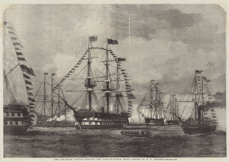 Les canonnières passant à travers les navires de ligne - George Henry Andrews