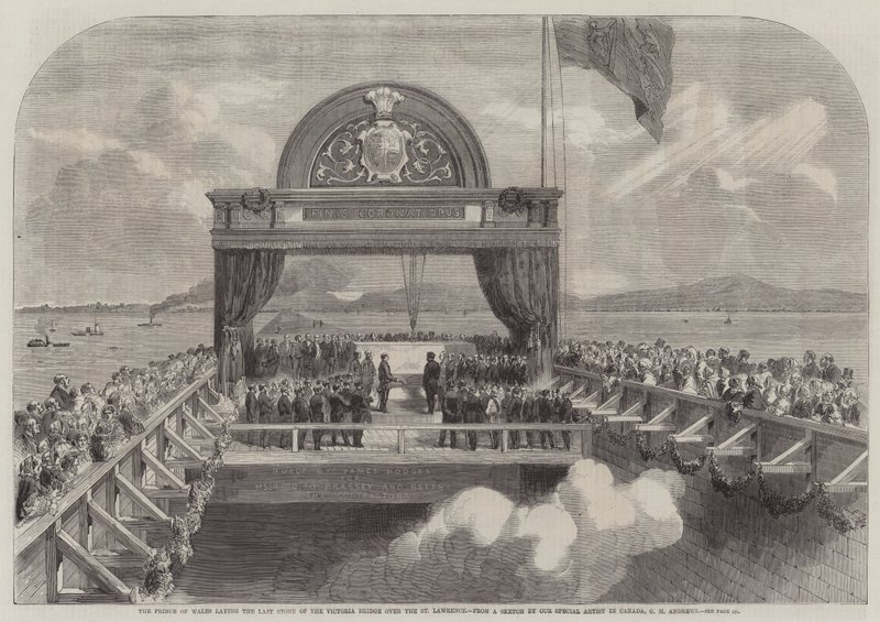 Le Prince de Galles posant la dernière pierre du pont Victoria sur le Saint-Laurent - George Henry Andrews