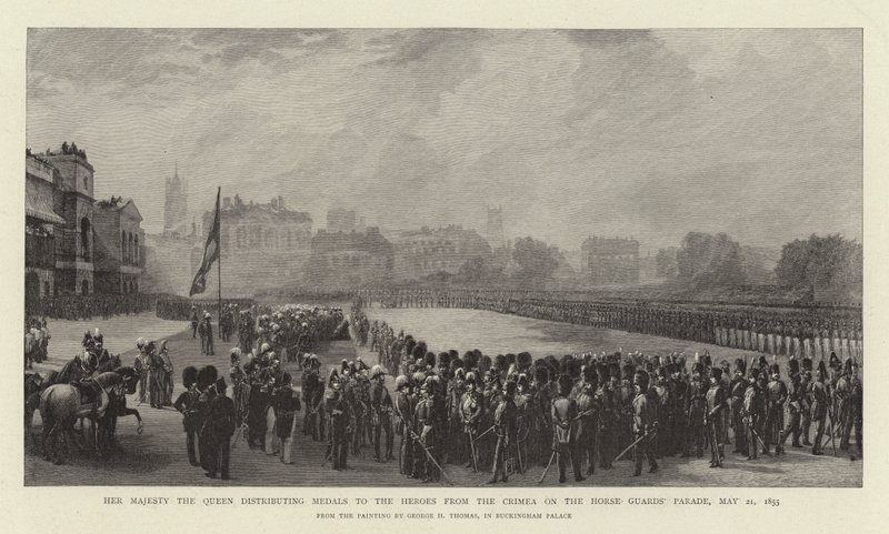 Sa Majesté la Reine distribuant des médailles aux héros de Crimée sur la parade des Horse Guards, 21 mai 1855 - George Housman Thomas