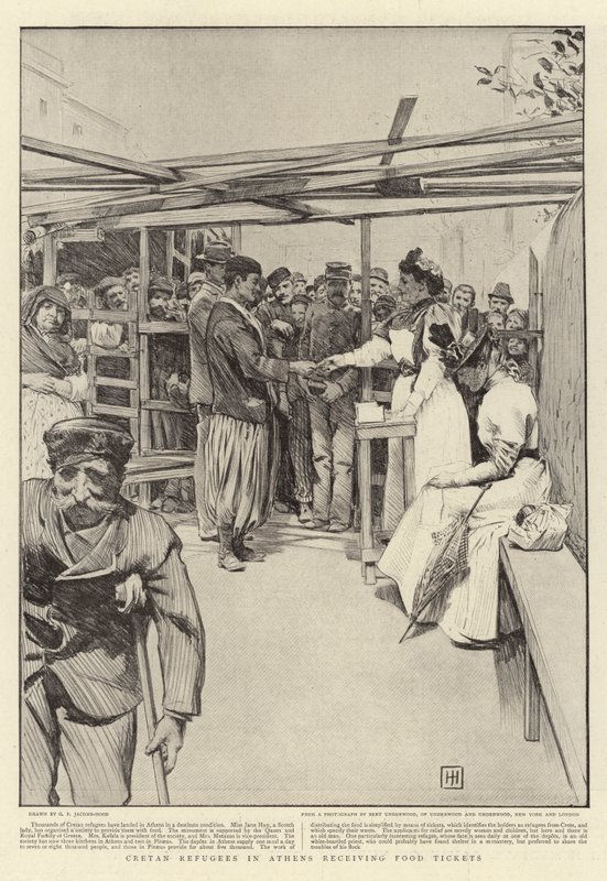 Réfugiés crétois à Athènes recevant des tickets de nourriture - George Percy Jacomb Hood
