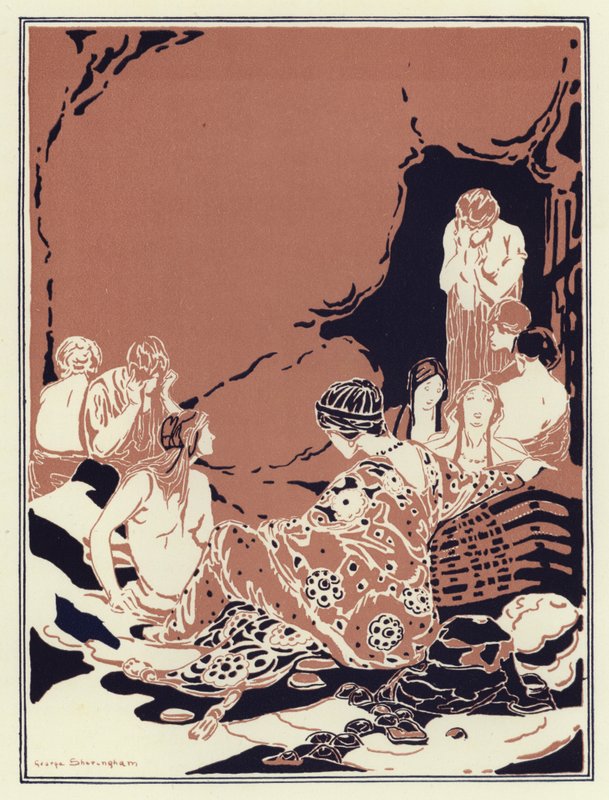 De nombreuses femmes étaient assises en cercle, toutes tristes et pleurant - George Sheringham
