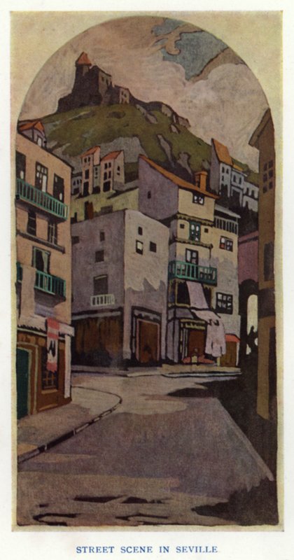 La Duègne par Sheridan : Scène de rue à Séville - George Sheringham