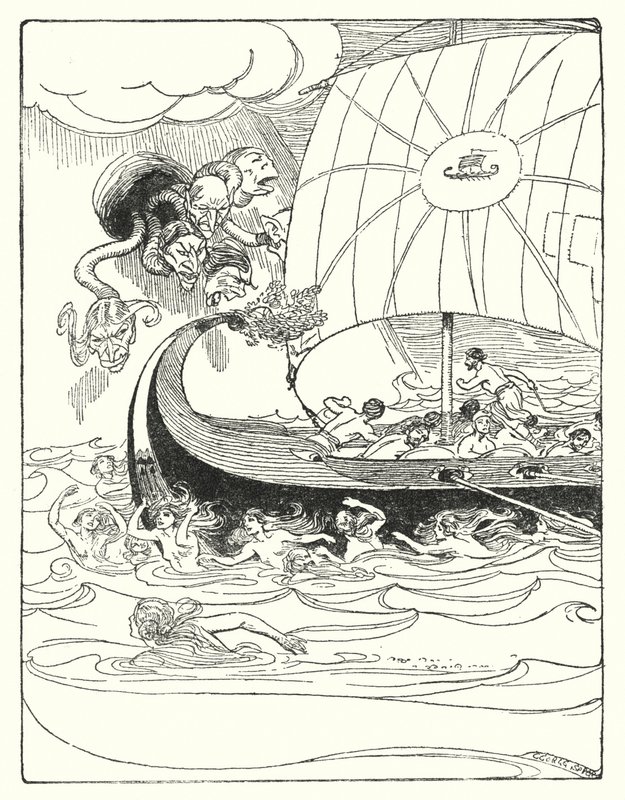 Jason et les Argonautes : « Et ils attrapèrent le navire et le guidèrent, et le passèrent de main en main » (lithographie) - George Soper