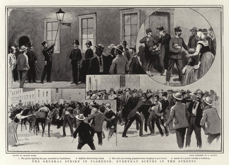 La grève générale à Florence, scènes quotidiennes dans les rues - George Soper