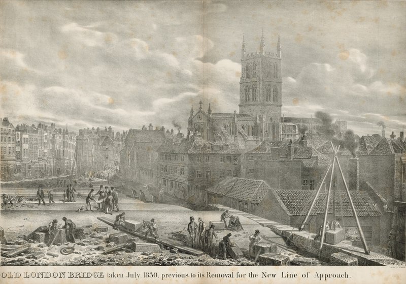 Vieux pont de Londres pris en juillet 1830, avant son déplacement pour la nouvelle ligne d