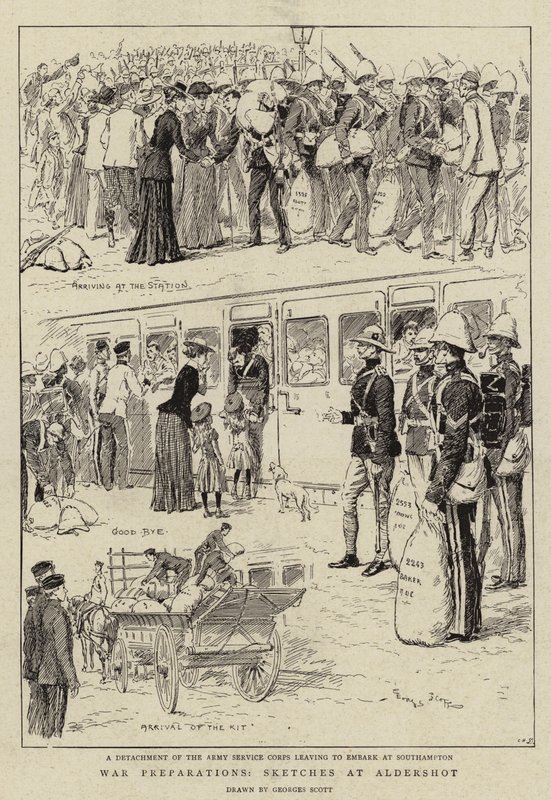 Préparatifs de guerre, croquis à Aldershot - Georges Bertin Scott