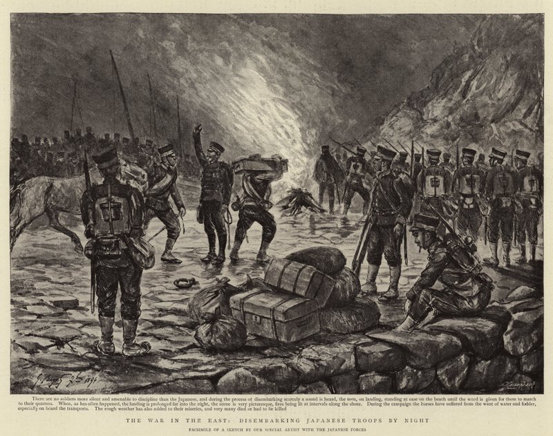 La Guerre en Orient, débarquement des Troupes Japonaises de Nuit - Georges Ferdinand Bigot