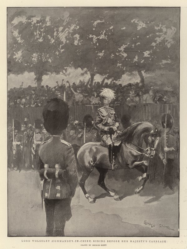 Lord Wolseley (commandant en chef) chevauchant devant le carrosse de Sa Majesté - Georges Bertin Scott