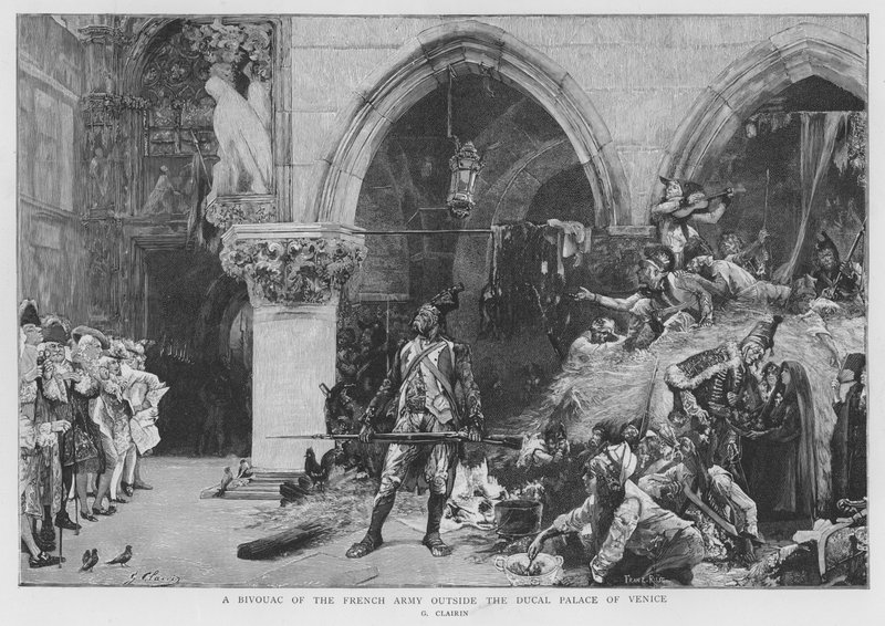 Soldats français campés devant le Palais des Doges à Venise, Guerres Révolutionnaires Françaises - Georges Clairin