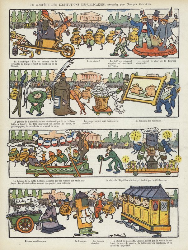 Procession des institutions républicaines. Illustration pour Le Rire - Georges Delaw