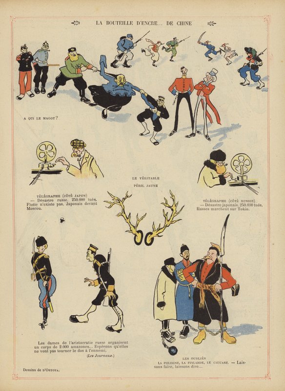 Satire sur la guerre russo-japonaise. Illustration pour Le Rire - Georges d 1878 1937 Ostoya