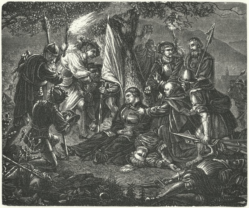 Mort de Huldrych Zwingli à la bataille de Kappel, 1531 - German School