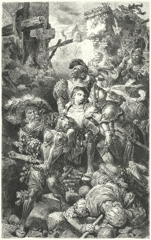 Franz von Sickingen mortellement blessé au Siège de Burg Nanstein, 1523 - German School