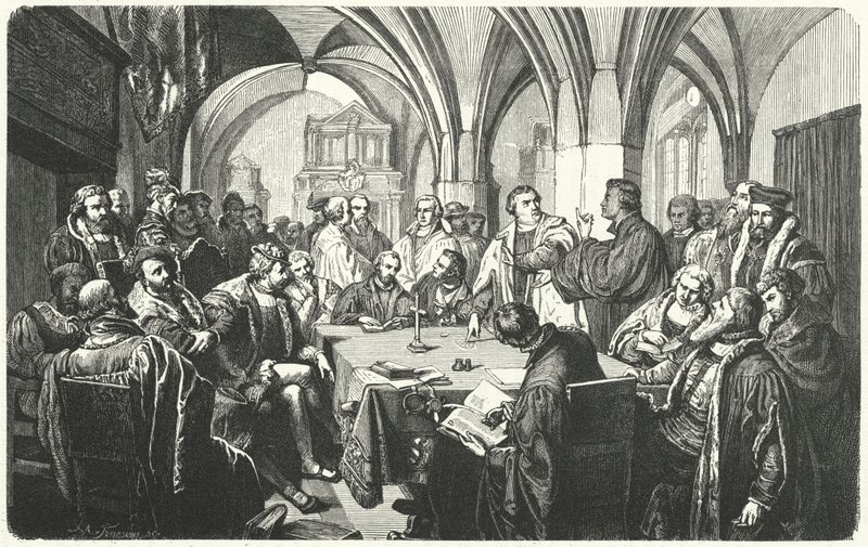 Débat religieux entre Martin Luther et Huldrych Zwingli au Colloque de Marburg, 1529 - German School