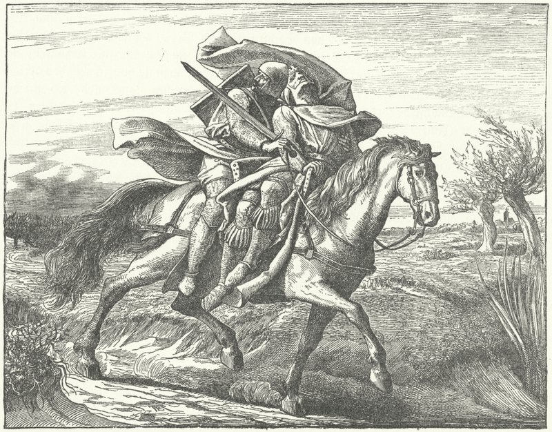 Un chevalier allemand portant Valdemar II de Danemark en sécurité après sa défaite à la bataille de Bornhöved - German School