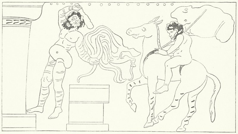 Une scène de Les Grenouilles, une pièce du dramaturge grec Aristophane - German School