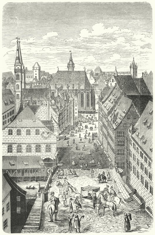 Une rue de Nuremberg au 15ème siècle - German School