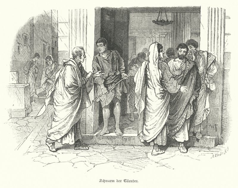 Une foule de clients devant une entreprise dans la Rome antique - German School