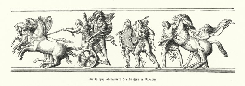Alexandre le Grand entrant à Babylone, 331 av. J.-C. (gravure) - German School