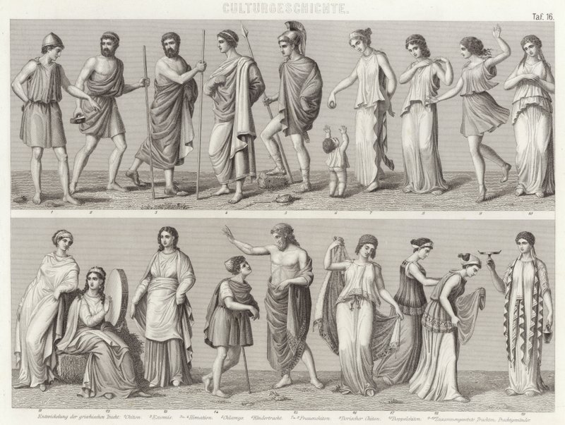Costumes de la Grèce antique. Illustration pour Bilder-Atlas - German School