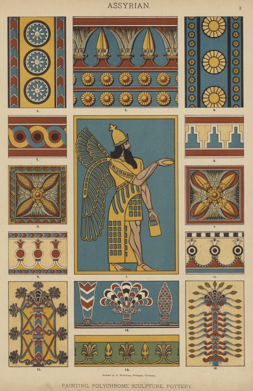 Assyrien, peinture, sculpture polychrome, poterie - German School