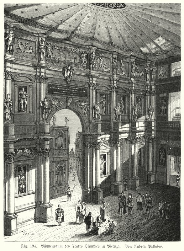 Auditorium et scène du Teatro Olimpico, Piacenza, Italie, conçu par Andrea Palladio - German School