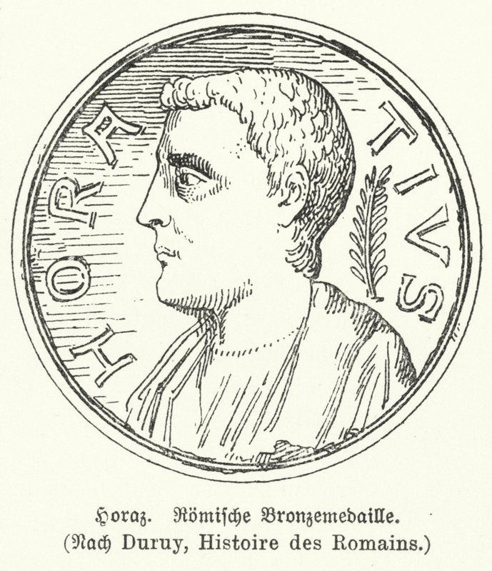 Médaille en bronze représentant le poète romain Horace (lithographie) - German School