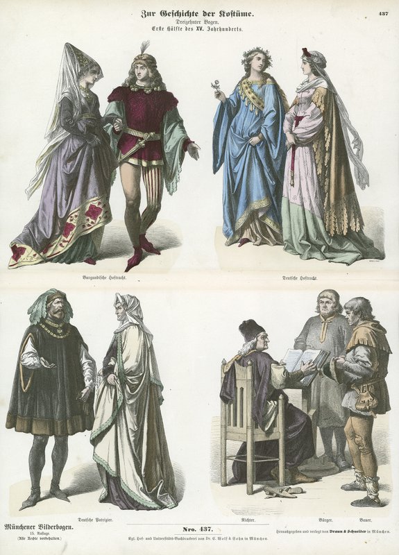 Costumes bourguignons et allemands, première moitié du 15ème siècle - German School