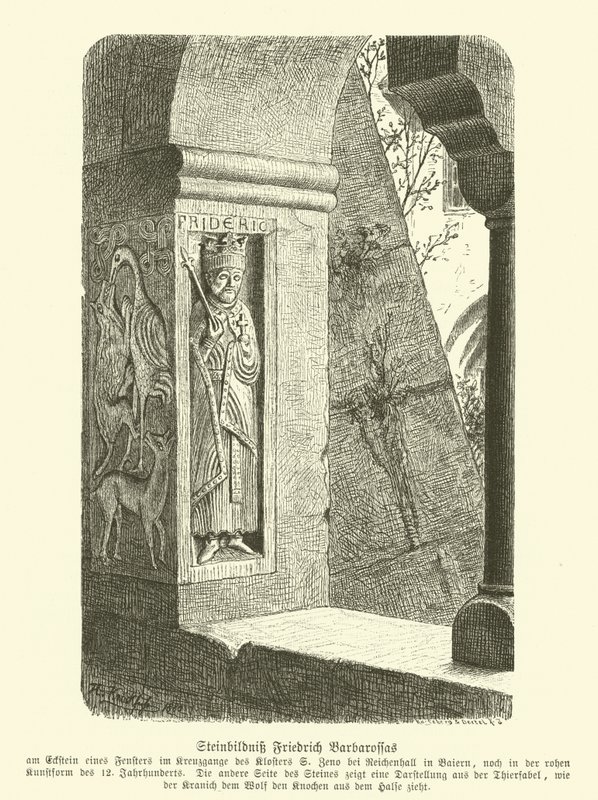 Image en pierre sculptée de Frédéric Barberousse, Empereur romain germanique (gravure) - German School