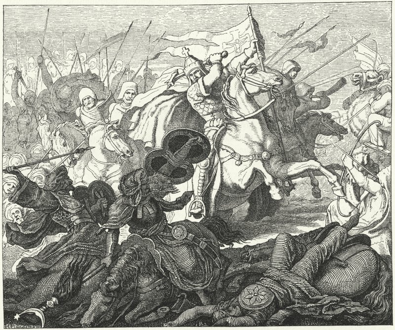 Charles Martel à la bataille de Poitiers, 732 (gravure) - German School