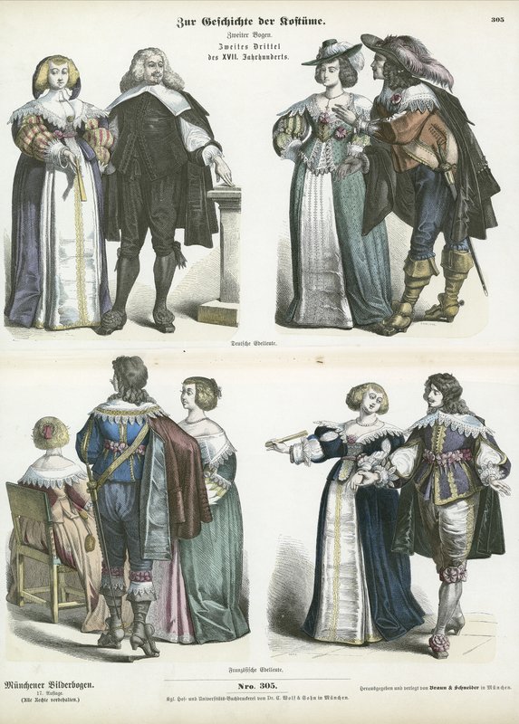 Costumes de la noblesse allemande et française, milieu du XVIIe siècle - German School