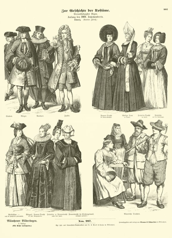 Costumes du canton suisse de Zurich, début XVIIIe siècle - German School