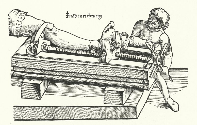 Dispositif pour redresser une jambe blessée - German School