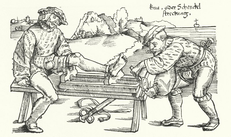 Dispositif pour redresser une jambe blessée - German School